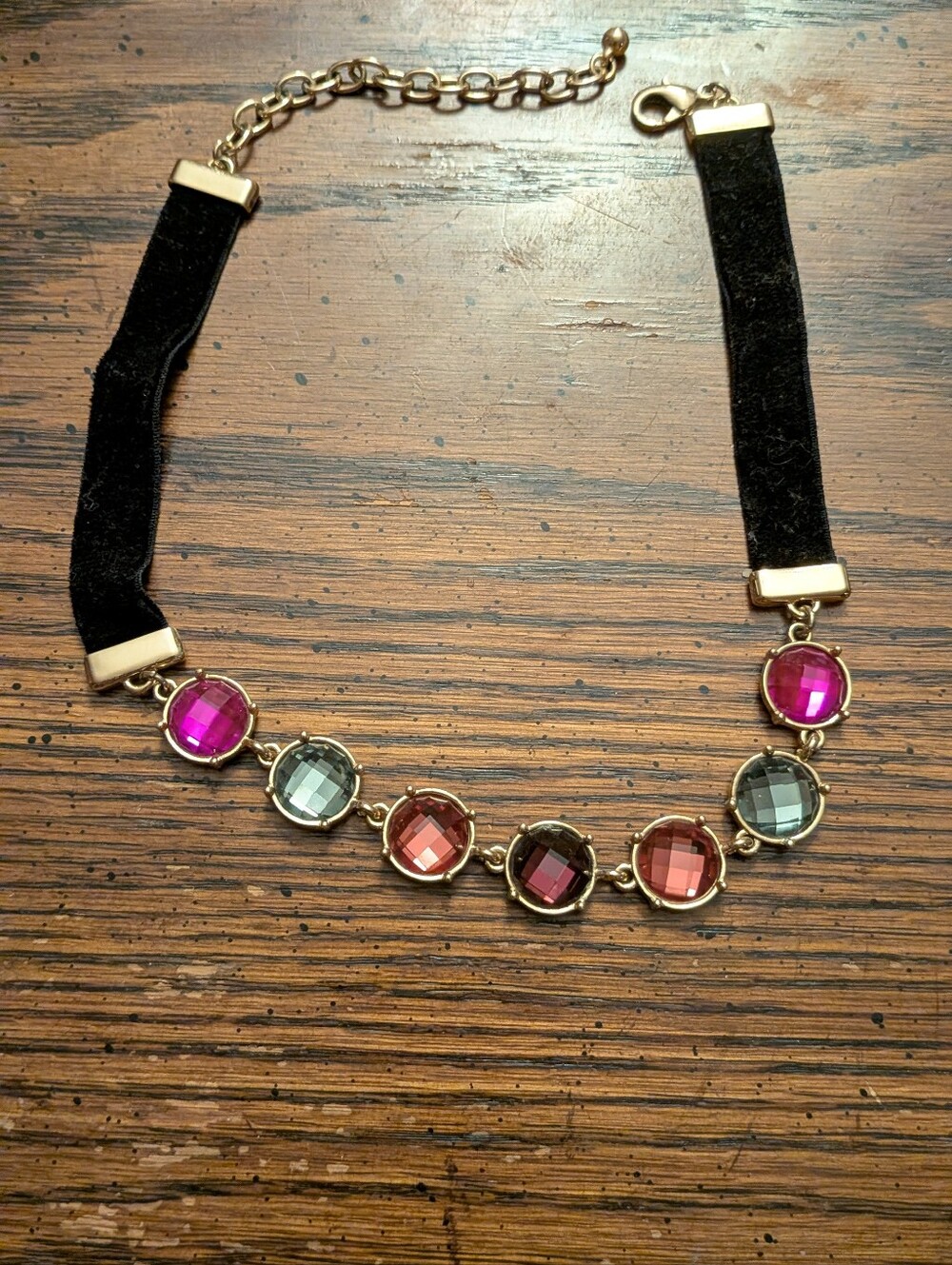 Multi-Color Gemstone Choker Necklace with Black Velvet Band